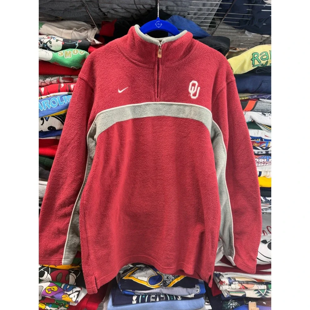Nike Oklahoma Sooners Kids Large Fleece Quarter Zip Pullover Red OU 16/18
